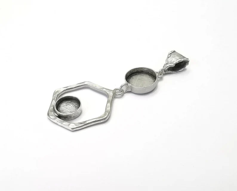 Circles Dangle Pendant Blank Resin Bezel Mosaic Mountings Cabochon Setting Antique Silver Plated Brass (72x30mm)(10mm - 15mm Bezels) G26413