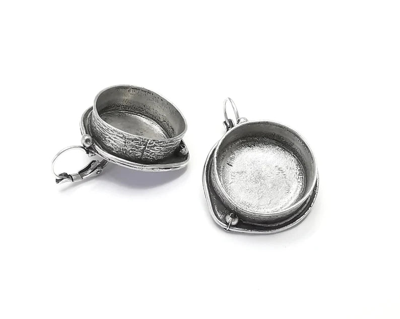Earring Blank Base Settings Silver Resin Cabochon Base inlay Blank Mountings Antique Silver Plated Brass (20mm blank) 1 pair G26416