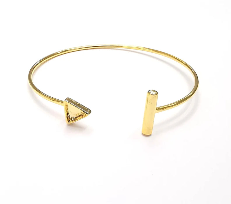 Shiny Gold Triangle Bracelet Blanks, Cuff Bezels Cabochon Bases Resin Mountings, Cuff Frame, Adjustable Gold Plated Brass (6mm bezel) G26616