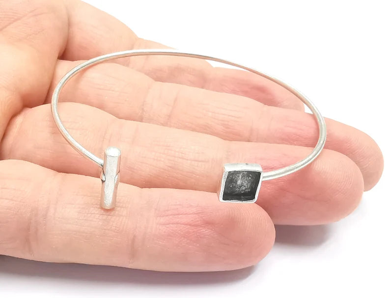 Rod Square Bracelet Blank Resin Cuff Dry Bezel Cabochon Base Adjustable Antique Silver Plated Brass (6mm Blanks) G26625