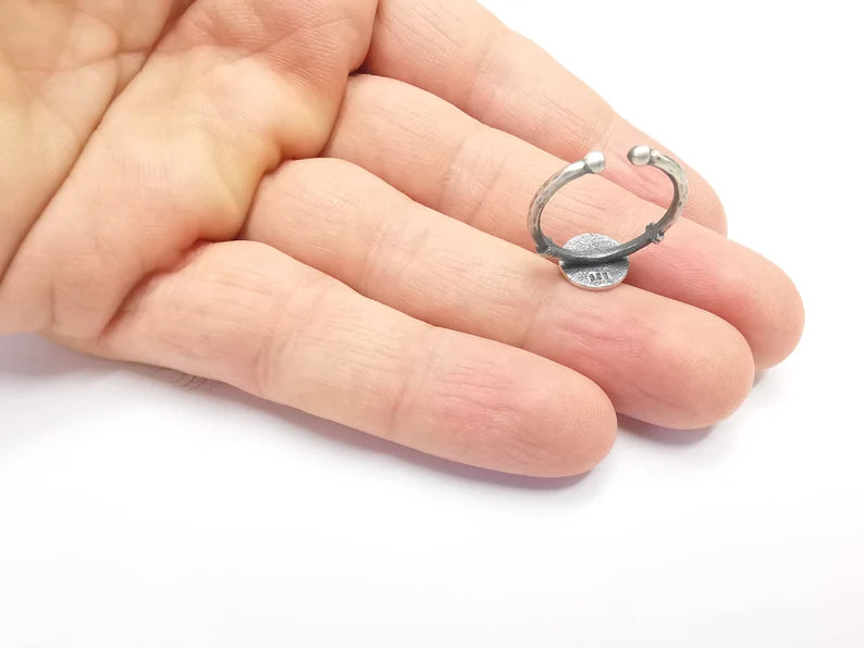 Stamping Ring Blanks, Matte Sterling Silver Engraving Blank, Statement Adjustable Nameplate Ring, 925 Solid Silver 10mm AG26645