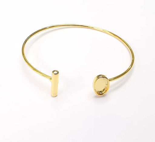 Shiny Gold Oval Bracelet Blanks, Cuff Bezels Cabochon Bases Resin Mountings, Cuff Frame, Adjustable Gold Plated Brass (9x6mm bezel) G26659