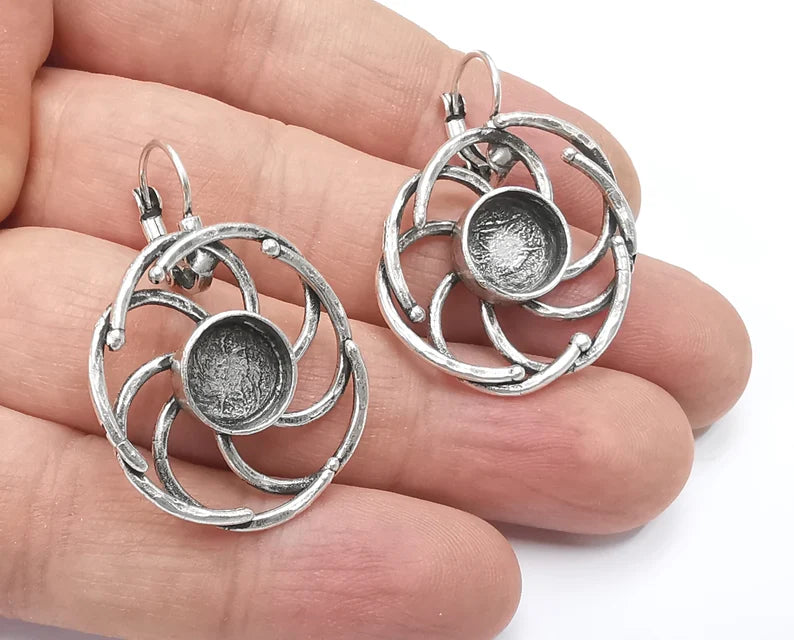 Circle Earring Blank Base Settings Silver Resin Cabochon Inlay Blank Mountings Antique Silver Plated Brass (10mm blanks) 1 Set G26664