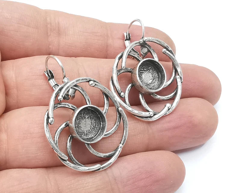 Circle Earring Blank Base Settings Silver Resin Cabochon Inlay Blank Mountings Antique Silver Plated Brass (10mm blanks) 1 Set G26664