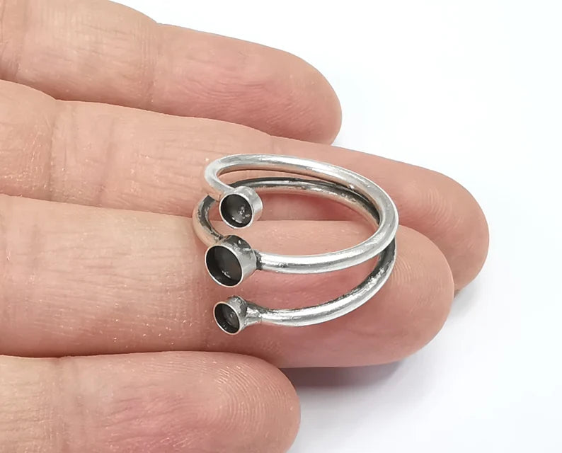Wrap silver ring setting blank cabochon mounting Adjustable ring base bezel Antique Silver Plated Brass (3mm and 4 mm blanks) G26441