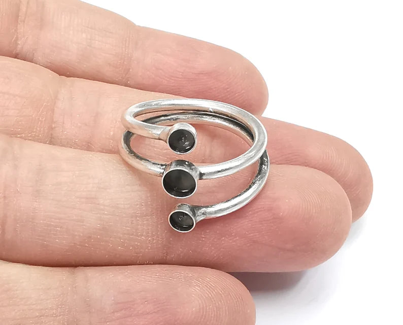 Wrap silver ring setting blank cabochon mounting Adjustable ring base bezel Antique Silver Plated Brass (3mm and 4 mm blanks) G26441