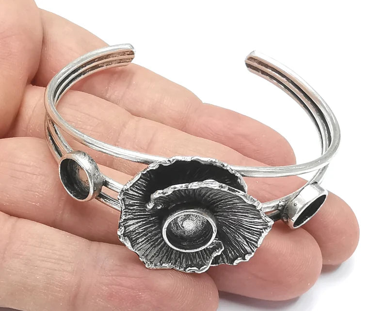 Flower Bracelet Blank Resin Cuff Dry Bezel Glass Cabochon Base Adjustable Antique Silver Plated Brass (8mm Blanks ) G26442