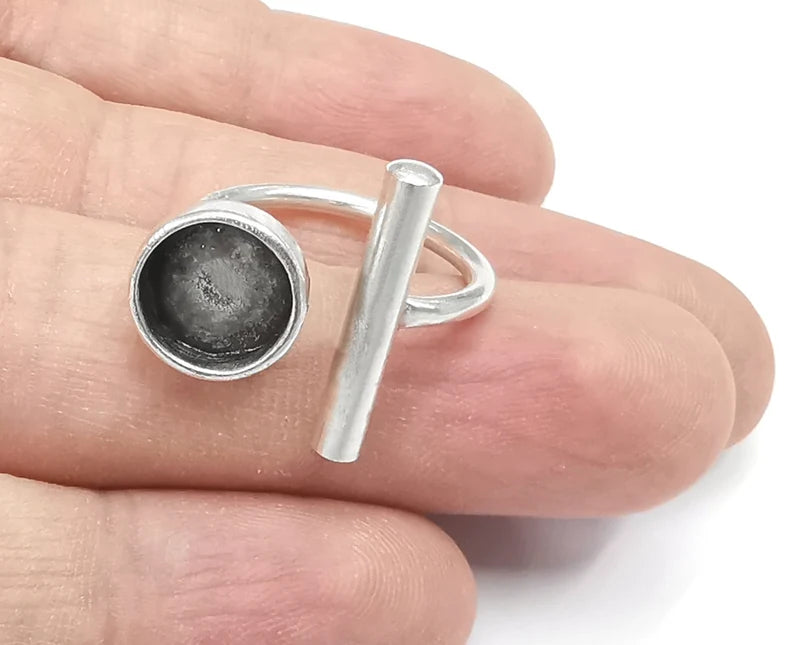 Ring Blanks Silver Rod Round Ring Setting Cabochon Mounting Adjustable Ring Base Bezel Antique Silver Plated Brass (10mm) G26444