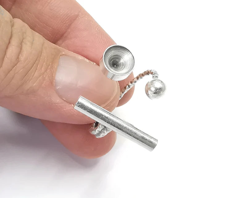 Ring Blanks Silver Rod Round Ring Setting Cabochon Mounting Adjustable Ring Base Bezel Antique Silver Plated Brass (7mm) G26446