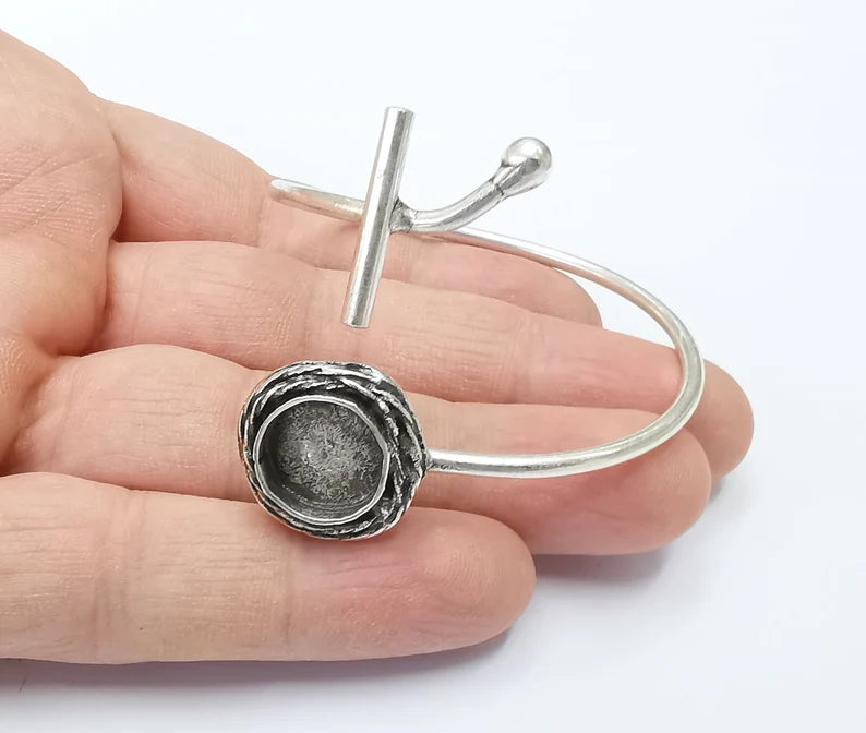 Rod Ball Head Bracelet Blank Resin Cuff Dry Bezel Cabochon Base Adjustable Antique Silver Plated Brass (13mm Blank) G26450