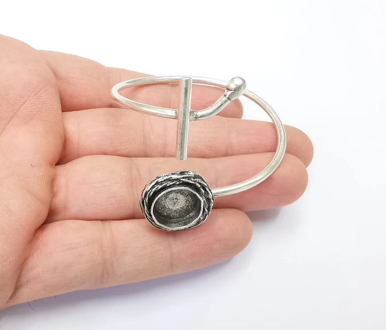 Rod Ball Head Bracelet Blank Resin Cuff Dry Bezel Cabochon Base Adjustable Antique Silver Plated Brass (13mm Blank) G26450