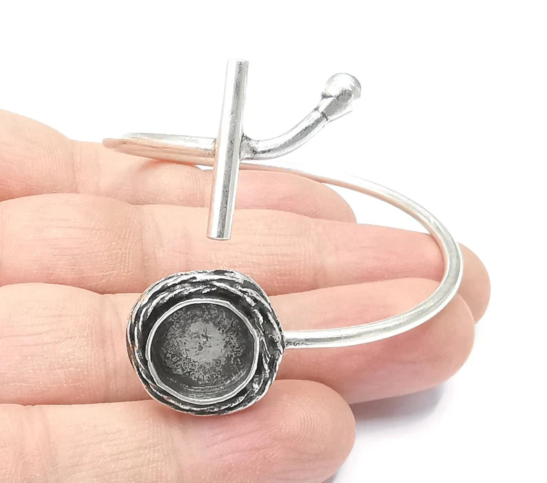 Rod Ball Head Bracelet Blank Resin Cuff Dry Bezel Cabochon Base Adjustable Antique Silver Plated Brass (13mm Blank) G26450