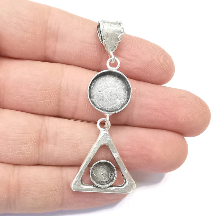 Silver Dangle Pendant Blank Resin Bezel Mosaic Mountings Cabochon Setting Antique Silver Plated G26452