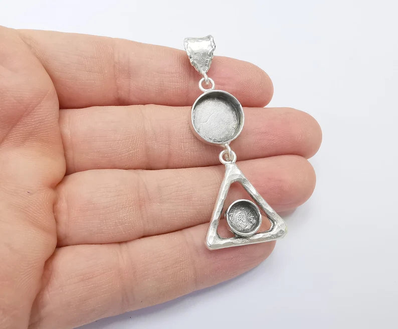 Silver Dangle Pendant Blank Resin Bezel Mosaic Mountings Cabochon Setting Antique Silver Plated G26452