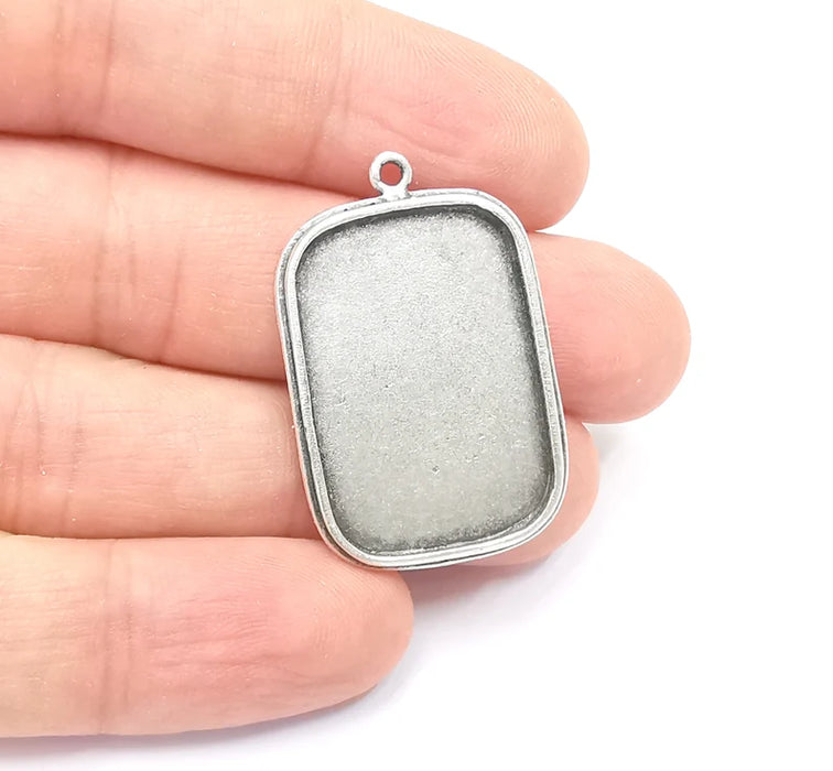 Silver Frame Pendant Blank Antique Silver Plated Pendant (37x24mm) (31x21mm Blank Size) G26455