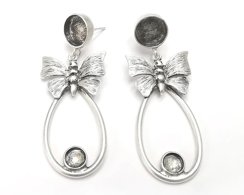 Butterfly Silver Dangle Earring Set Base Wire Antique Silver Plated Brass Earring Base (57mm) G26672