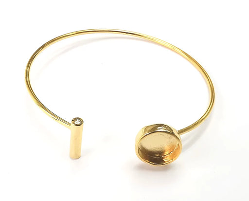 Rod Round Bracelet Blank Cuff Bezels Cabochon Bases Resin Mountings, Cuff Frame Adjustable Shiny Gold Plated Brass (10 mm bezel) G26678