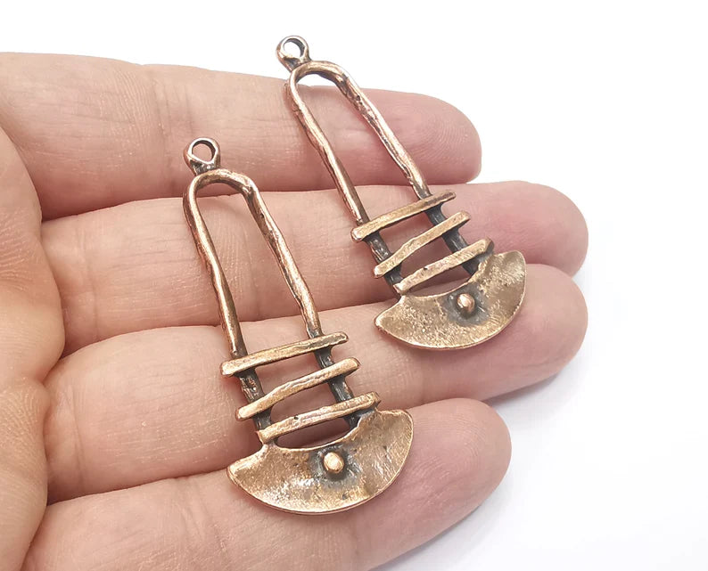 2 Ethnic Dangle Charms Antique Copper Plated (53x25mm) G26683