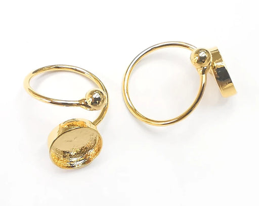 Shiny Gold Ball Head Ring Blanks Settings, Cabochon Mounting