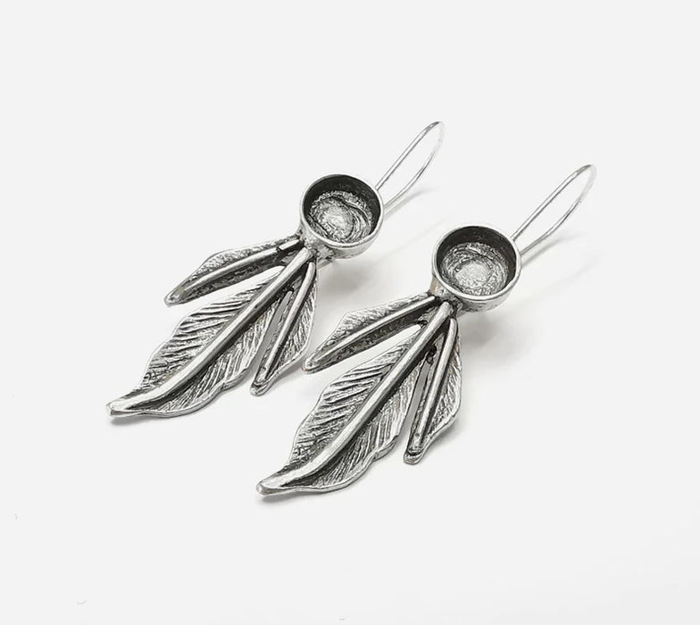 Leaf Earring Blank Base Settings Silver Resin Cabochon İnlay Blank Mountings Antique Silver Plated Brass (8mm blanks) 1 Set G26471