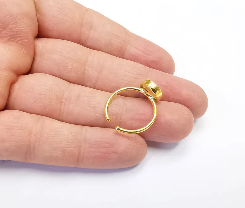 Shiny Gold Ring Bezels Ring Settings Ring Blanks Resin Ring Backs Cabochon Mounting Gold Plated Brass Adjustable Ring Base(8mm blank) G26475