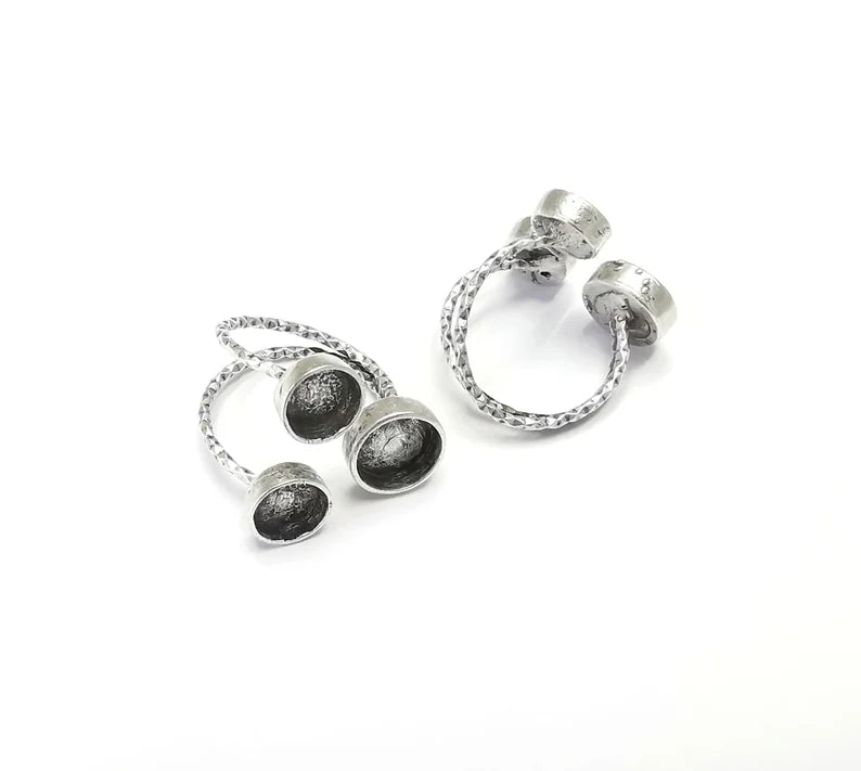 Silver Ring Blanks, Ring Bases, Ring Bezel Settings, Resin Ring Frame, Cabochon Mountings Adjustable Antique Silver Plated Brass G26480