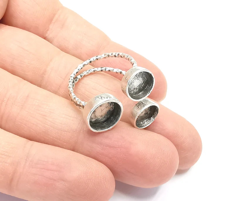 Silver Ring Blanks, Ring Bases, Ring Bezel Settings, Resin Ring Frame, Cabochon Mountings Adjustable Antique Silver Plated Brass G26480