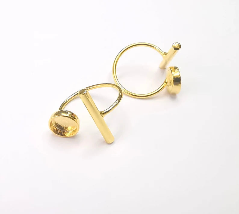 Rod Round Shiny Gold Ring Bezels Settings Resin Backs Cabochon Mounting Gold Plated Brass Adjustable Ring Base (8mm blank) G26698
