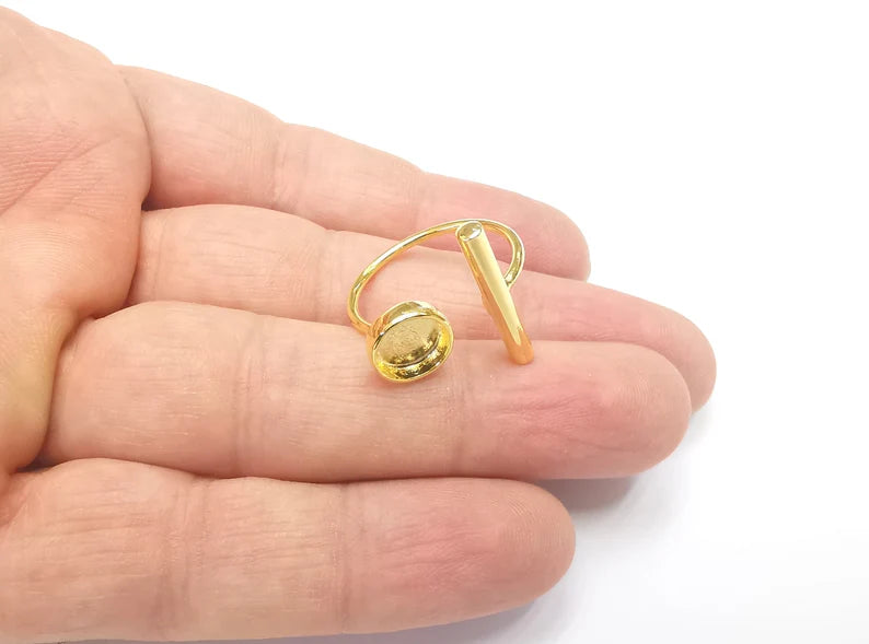 Rod Round Shiny Gold Ring Bezels Settings Resin Backs Cabochon Mounting Gold Plated Brass Adjustable Ring Base (8mm blank) G26698