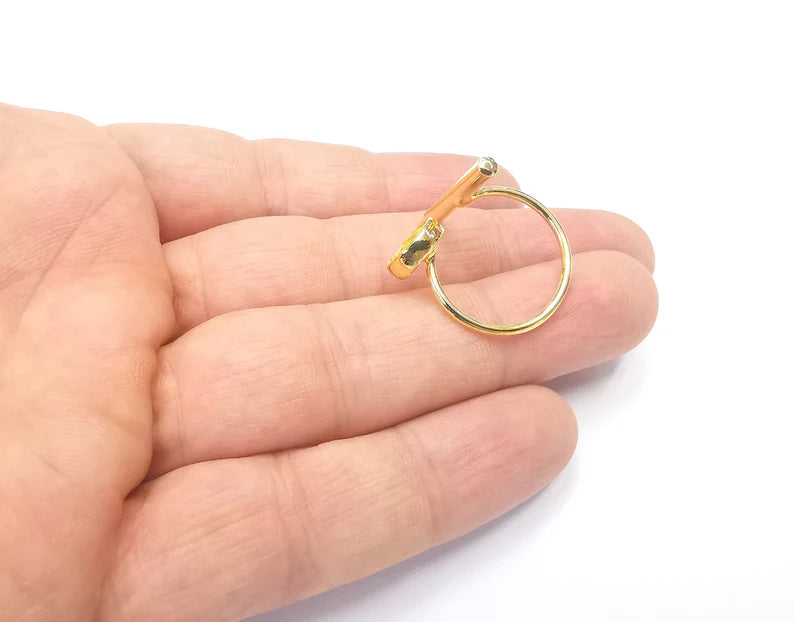 Rod Round Shiny Gold Ring Bezels Settings Resin Backs Cabochon Mounting Gold Plated Brass Adjustable Ring Base (8mm blank) G26698