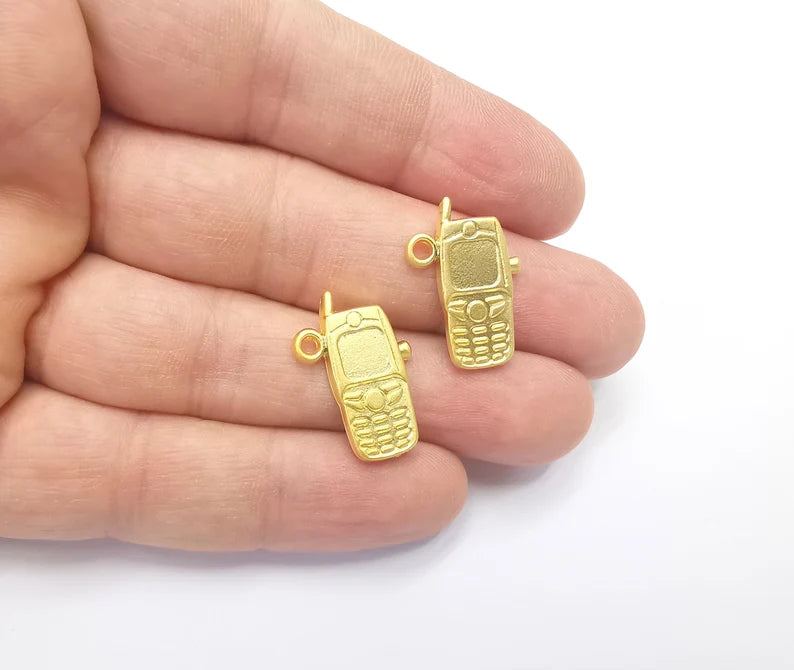 2 Mobile Cell Phone Charms Gold Plated Charms (23x15mm) G26700