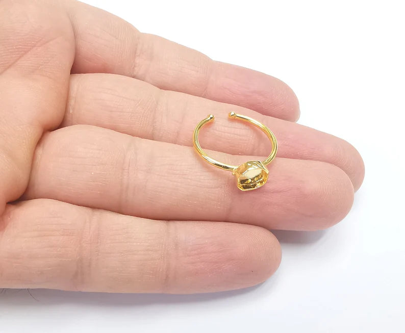 Shiny Gold Octagon Ring Bezels Settings Resin Backs Cabochon Mounting Gold Plated Brass Adjustable Ring Base (6mm blank) G26707