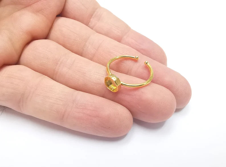 Shiny Gold Octagon Ring Bezels Settings Resin Backs Cabochon Mounting Gold Plated Brass Adjustable Ring Base (6mm blank) G26707
