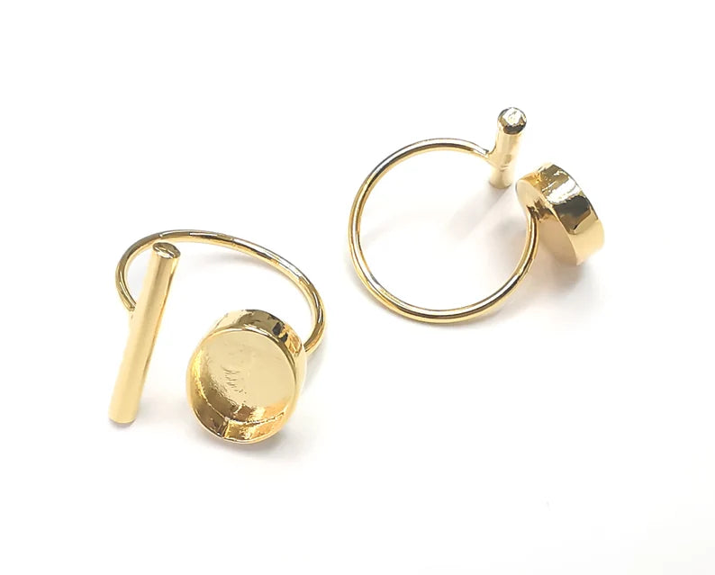 Rod Oval Shiny Gold Ring Bezels Settings Resin Backs Cabochon Mounting Gold Plated Brass Adjustable Ring Base (14x10mm blank) G26722