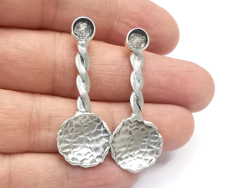 1 Pairs Twisted Disc Silver Earring Set Base Wire Antique Silver Plated Brass Earring Base (6mm blank) G26723