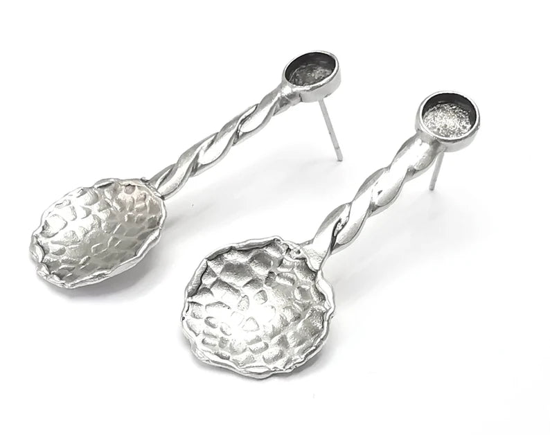 1 Pairs Twisted Disc Silver Earring Set Base Wire Antique Silver Plated Brass Earring Base (6mm blank) G26723