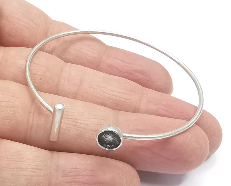 Rod Round Bracelet Blank Resin Cuff Dry Bezel Cabochon Base Adjustable Antique Silver Plated Brass (6mm Blank) G26724