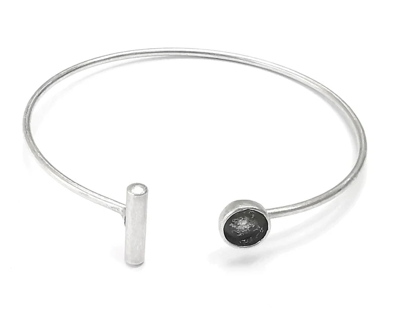 Rod Round Bracelet Blank Resin Cuff Dry Bezel Cabochon Base Adjustable Antique Silver Plated Brass (6mm Blank) G26724