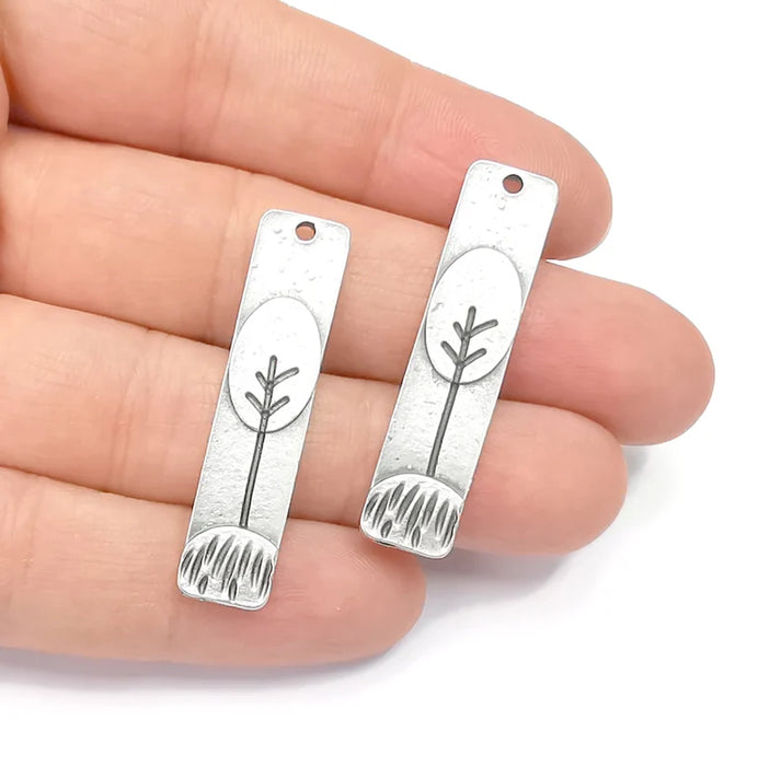 2 Tree Charms Antique Silver Plated Charms (43x10mm) G26484