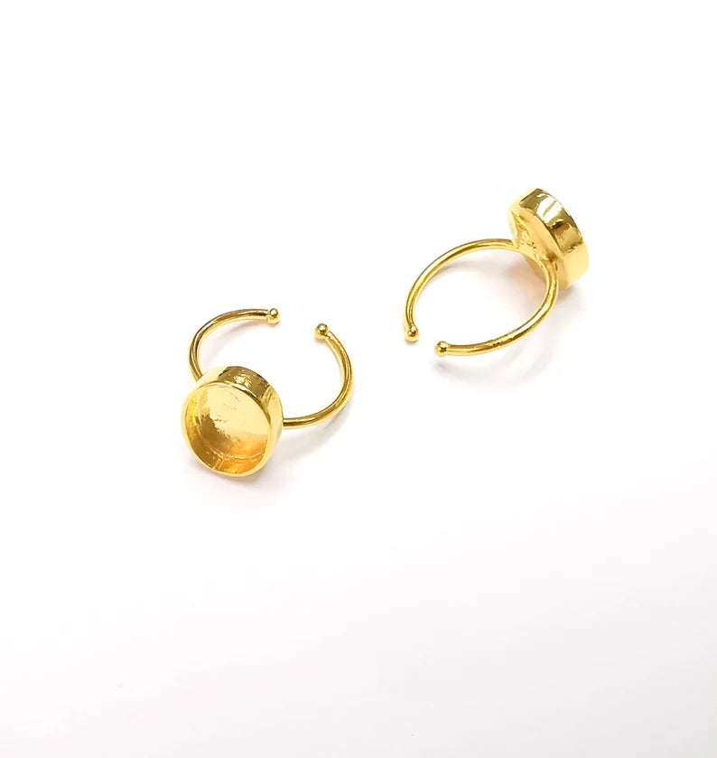 Shiny Gold Bezels Ring Settings Ring Blanks Resin Ring Backs Cabochon Mounting Gold Plated Brass Adjustable Ring Base (13.8x10mm) G26488