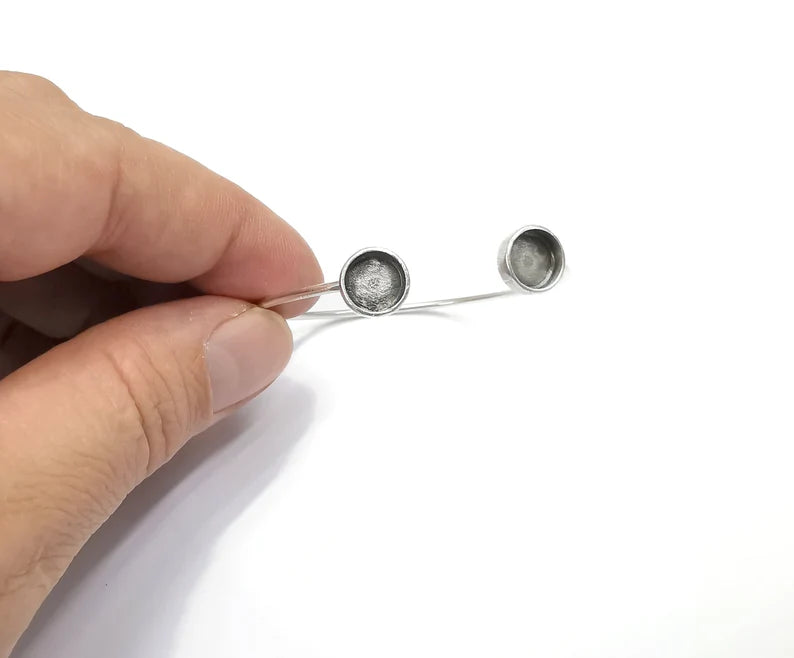 Silver Bracelet Blank Resin Cuff Dry Bezel Cabochon Base Adjustable Antique Silver Plated Brass (8mm Blanks) G26491
