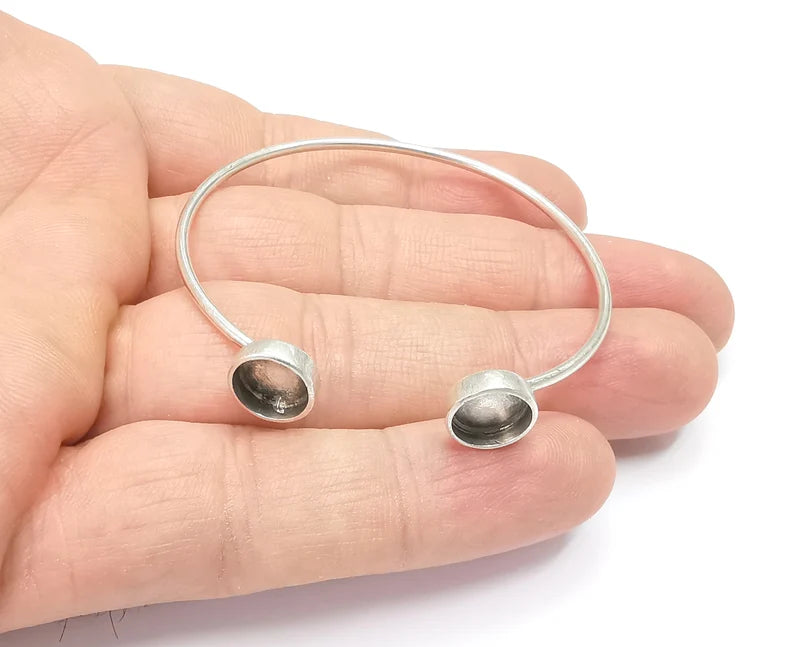 Silver Bracelet Blank Resin Cuff Dry Bezel Cabochon Base Adjustable Antique Silver Plated Brass (8mm Blanks) G26491