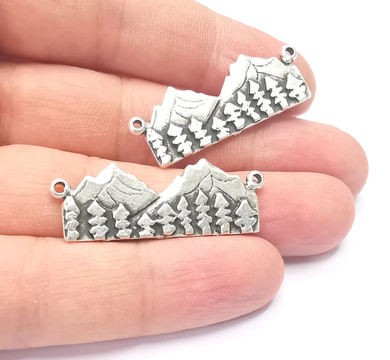 Landscape Pendant Mountain Charms Rock Forest Pendant Clif Charms Antique Silver Plated Pendant (40x14mm) G26731