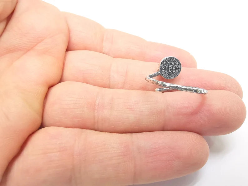 Sterling Silver Ring Blank Bezel Oxidized 925 Silver Ring Setting Resin Blank Cabochon Ring Mounting Adjustable Ring Base (8mm ) G30204