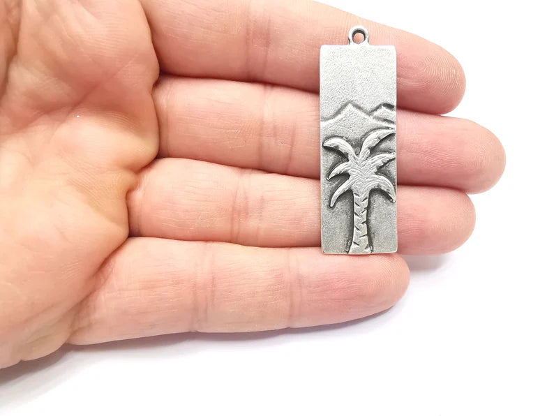 Palm Tree Charms Antique Silver Plated Charms (29x16mm) G26740