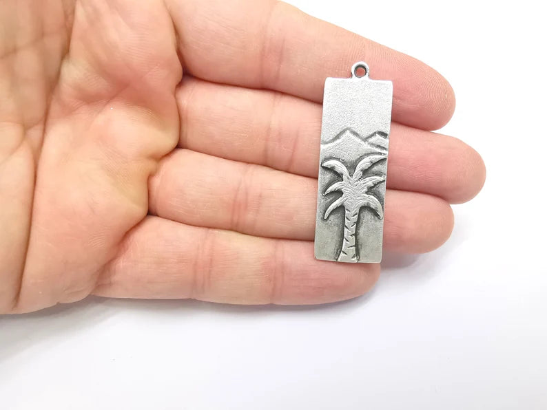 Palm Tree Charms Antique Silver Plated Charms (29x16mm) G26740