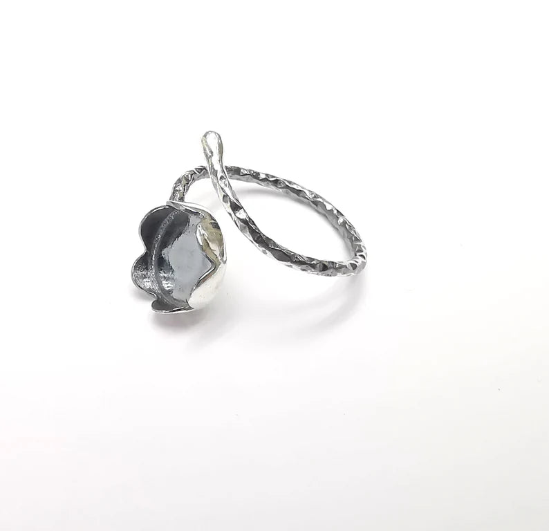 Sterling Silver Ring Blank Bezel Oxidized 925 Silver Ring Setting Resin Blank Cabochon Ring Mounting Adjustable Ring Base (10mm ) G30321