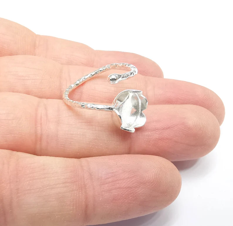 Sterling Silver Ring Blank Bezel 925 Silver Ring Setting Resin Ring Blank Cabochon Ring Mounting Adjustable Ring Base (10mm round) G30241