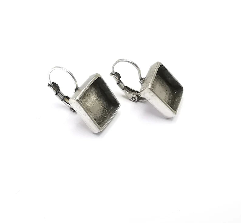 Earring Blank Base Settings Silver Resin Blank Cabochon Base inlay Blank Mountings Antique Silver Plated Brass 1 Set ( 10mm ) G26503