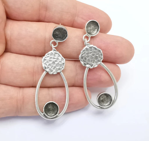 1 Pairs Hammered Disc Dangle Drop Earring Set Base Wire Antique Silver Plated Brass Earring Base (59x20mm) (8mm blanks) G26506